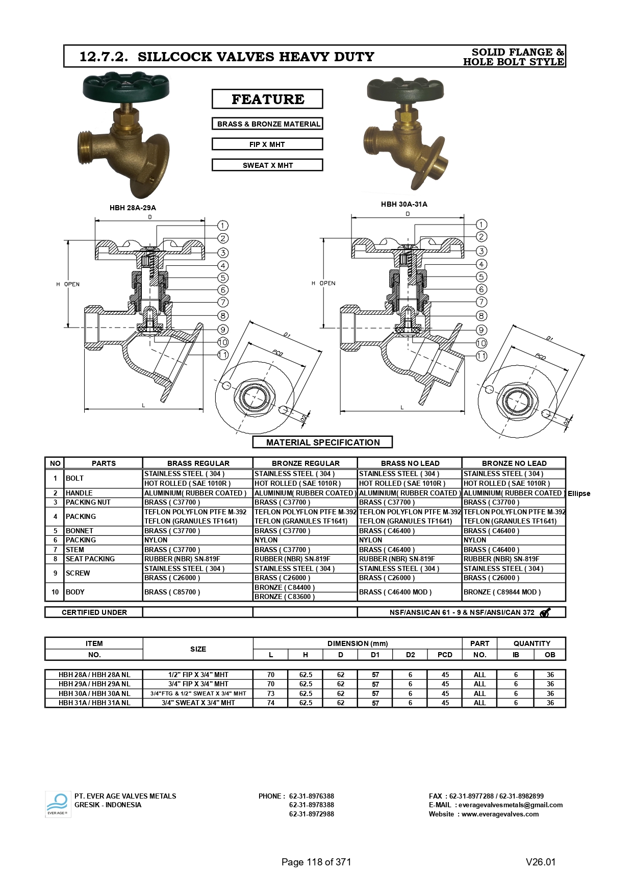 SILLCOCK VALVES HEAVY DUTY - HBH 28A-31A